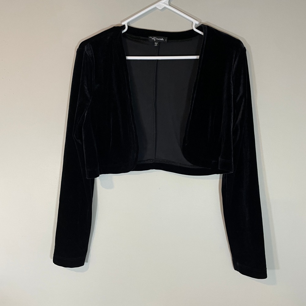 VTG My Michelle Black Velvet Whimsigoth Bolero Shrug Long Sleeve Jacket S Y2K